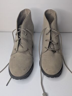 Restricted Taupe Suede Lace-Up Ankle Boots